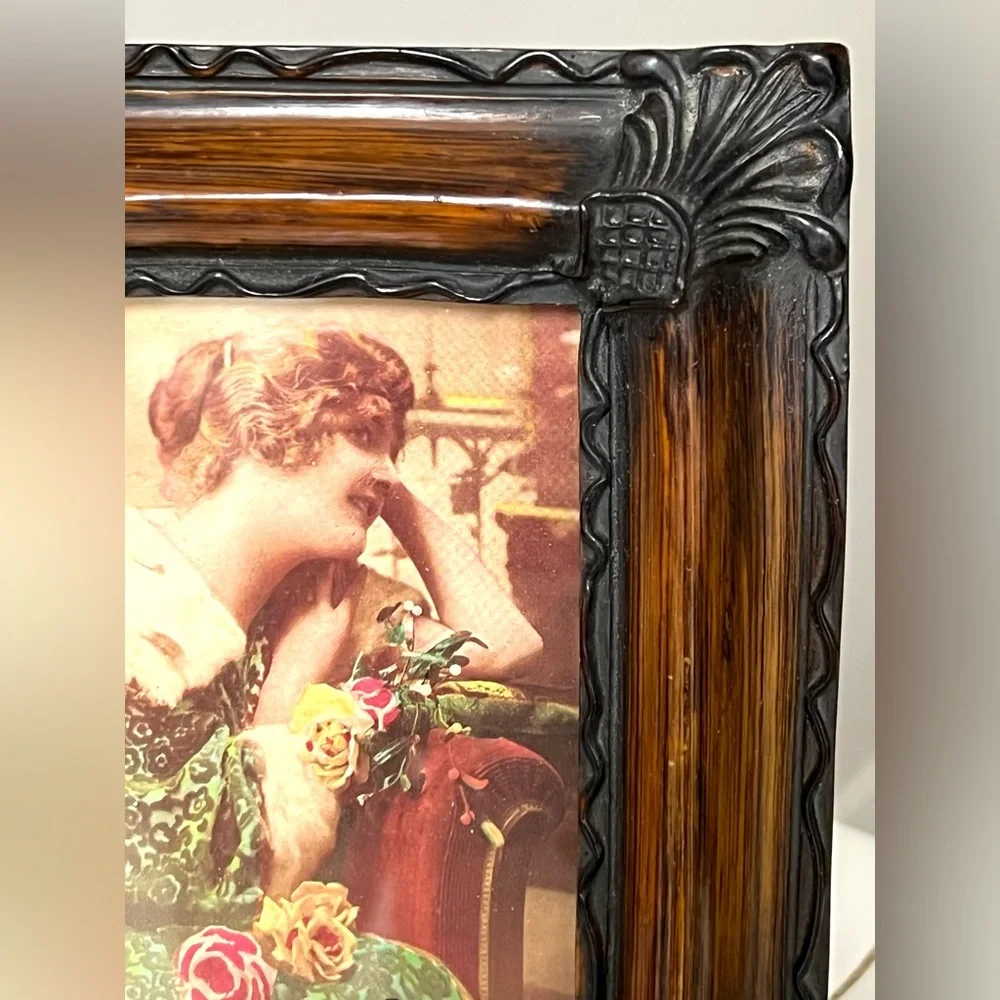 VTG Brown Resin Rectangle Small Ornate Standing Photo Frame Taiwan 5x6.5 in